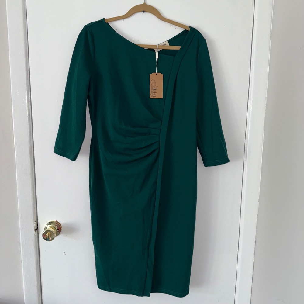 Aisize Green Twist Front Bodycon Elegant Midi Dress Party‎ Cocktail Size XL